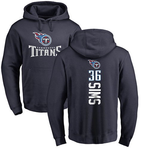 Tennessee Titans Men Navy Blue LeShaun Sims Backer NFL Football #36 Pullover Hoodie Sweatshirts